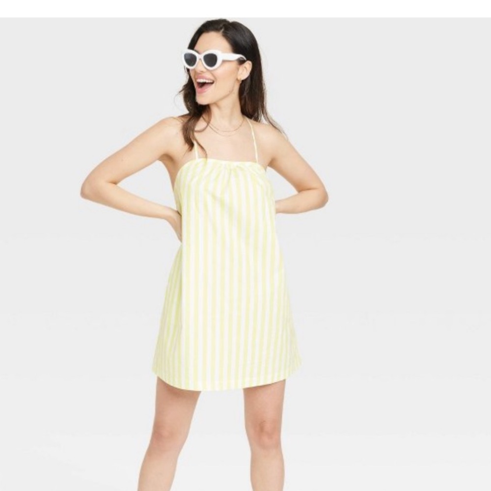 A new day neon yellow Striped Dress(M)